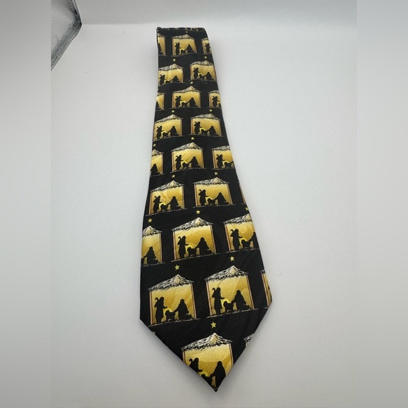 Steven Harris Black And Gold Nativity Scene Religious Neck Tie 100%Polyester EUC - Picture 1 of 6